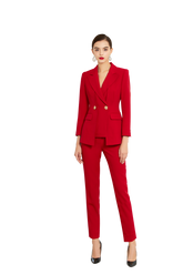 Red Three Button Assymmetric Pantsuit - FashionByTeresa